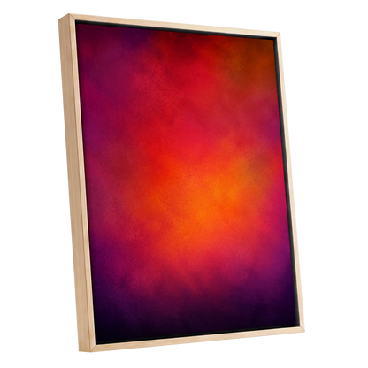 Ember Bloom, orange, red, pink abstract wall art shown as a oak framed canvas wall art