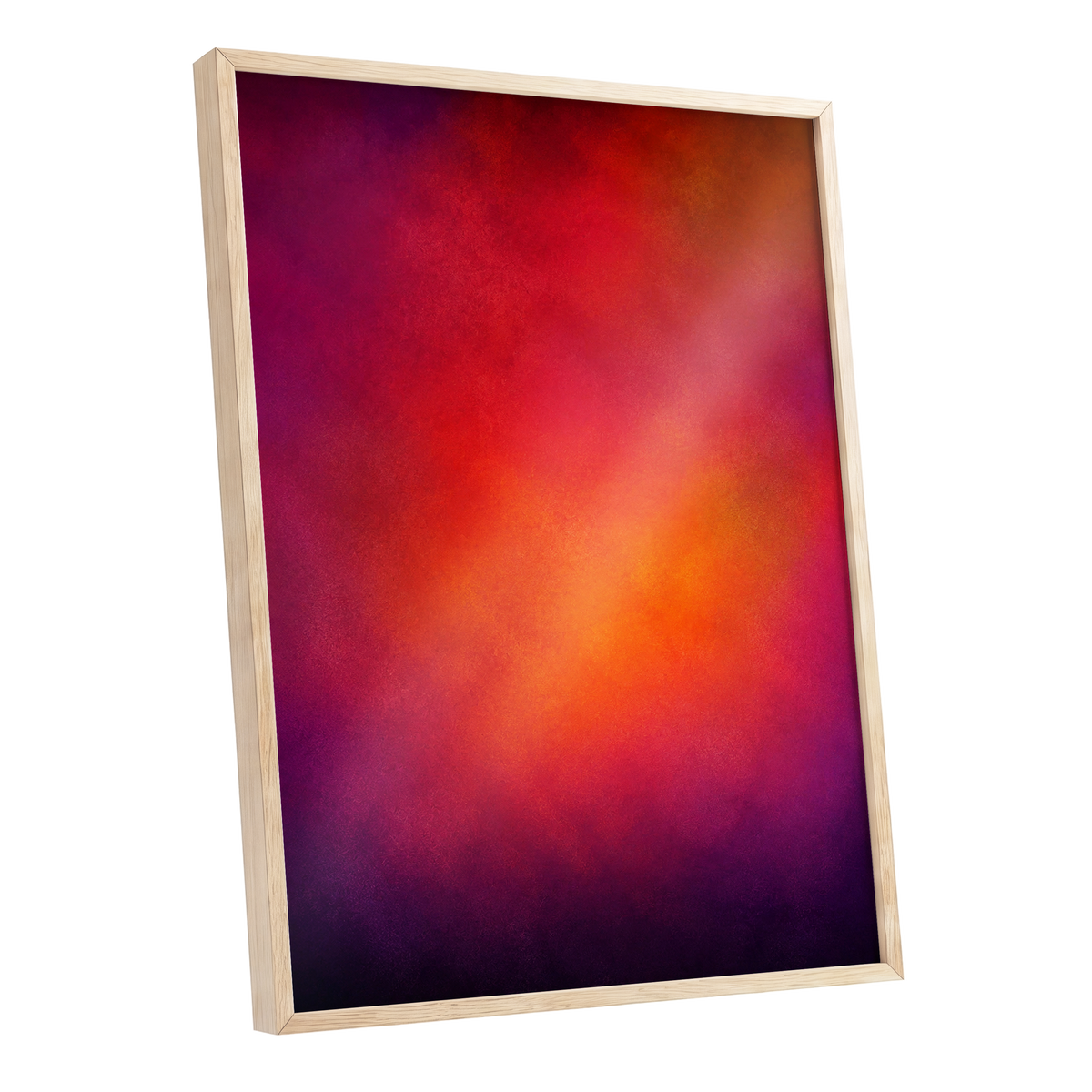 Ember Bloom, orange, red, pink abstract wall art shown as a oak framed poster wall art print
