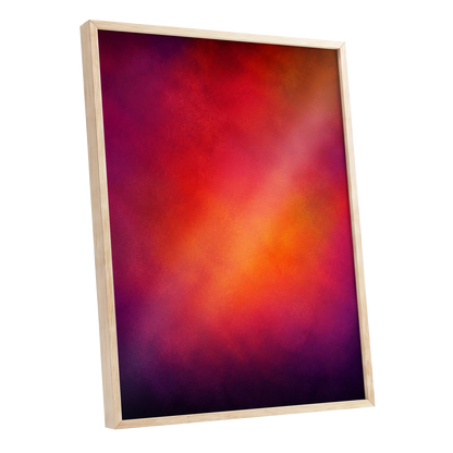 Ember Bloom, orange, red, pink abstract wall art shown as a oak framed poster wall art print