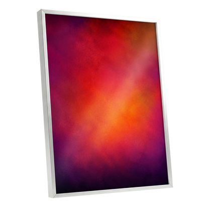 Ember Bloom, orange, red, pink abstract wall art shown as a silver framed poster wall art print