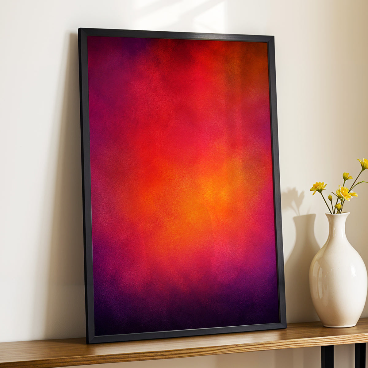 Ember Bloom, orange, red, pink abstract wall art displayed in a styled interior, gallery view 2