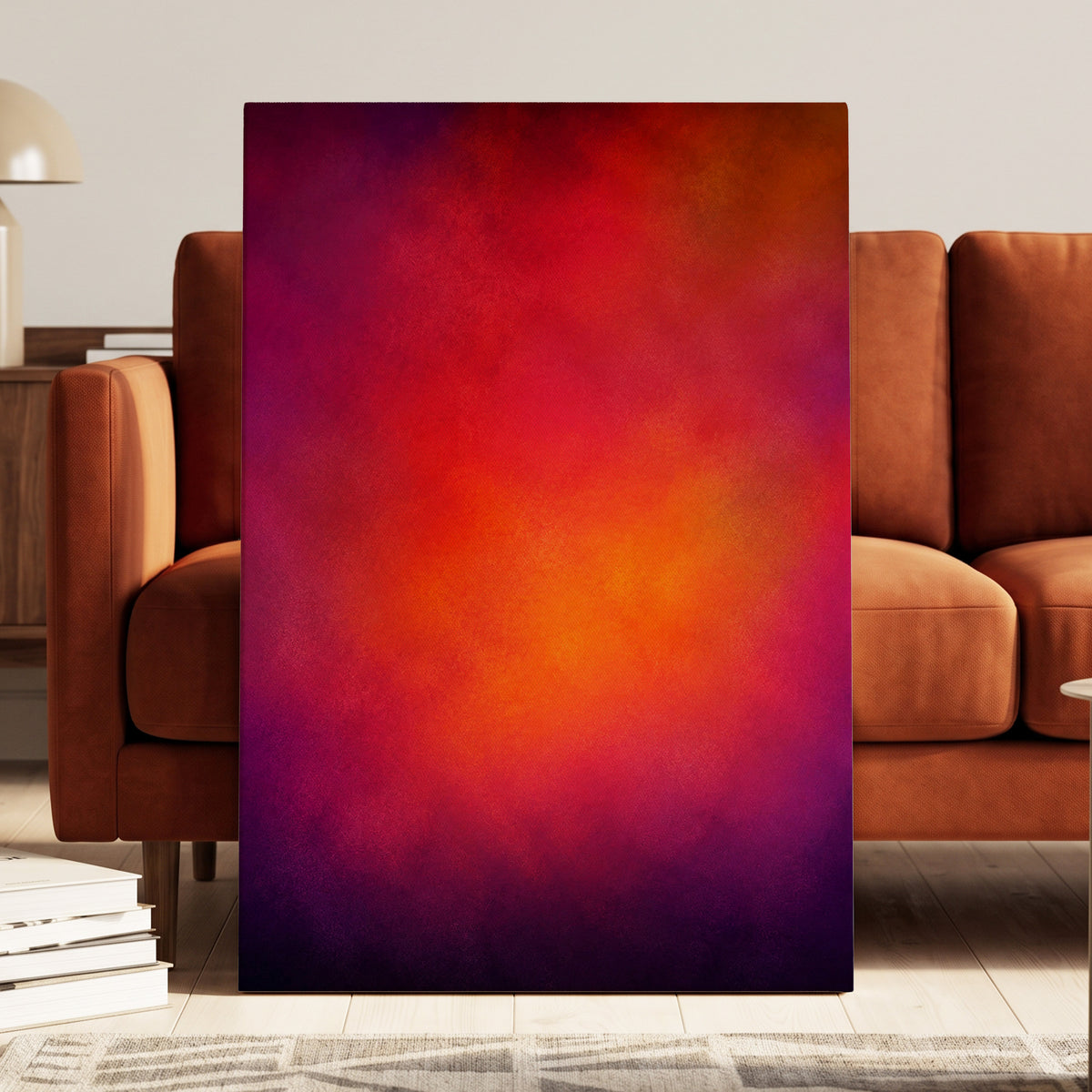 Ember Bloom, orange, red, pink abstract wall art displayed in a styled interior, gallery view 3
