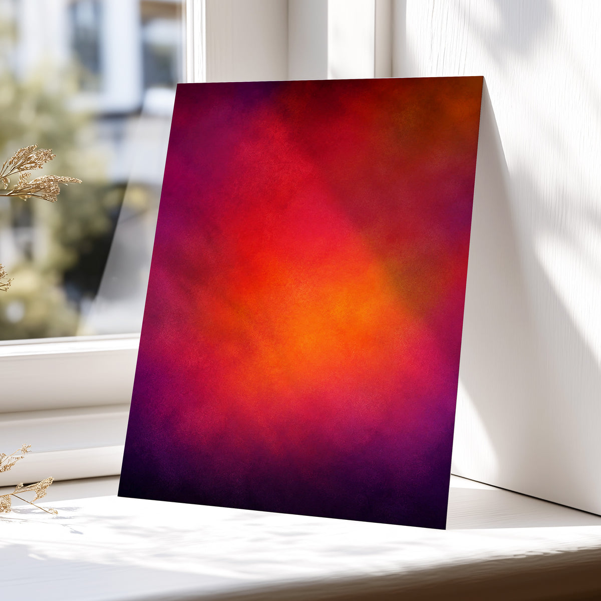 Ember Bloom, orange, red, pink abstract wall art displayed in a styled interior, gallery view 5