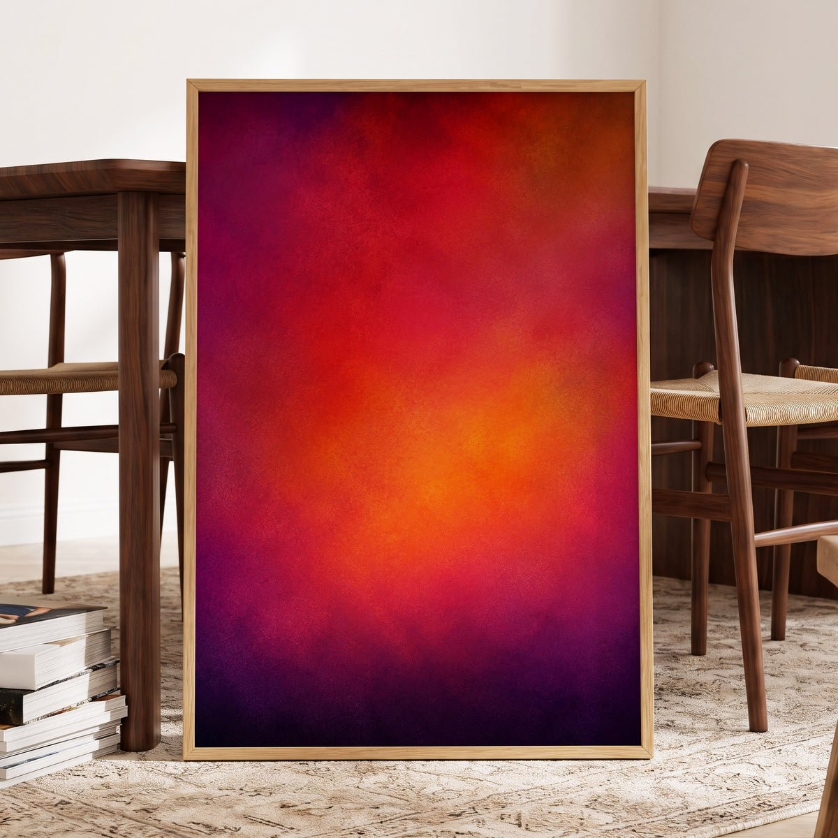 Ember Bloom, orange, red, pink abstract wall art displayed in a styled interior, gallery view 6