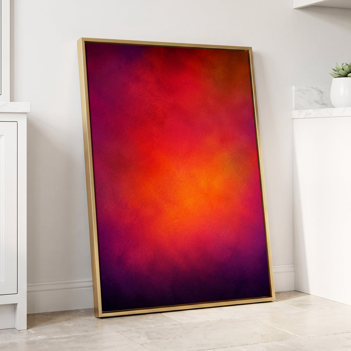 Ember Bloom, orange, red, pink abstract wall art displayed in a styled interior, gallery view 8
