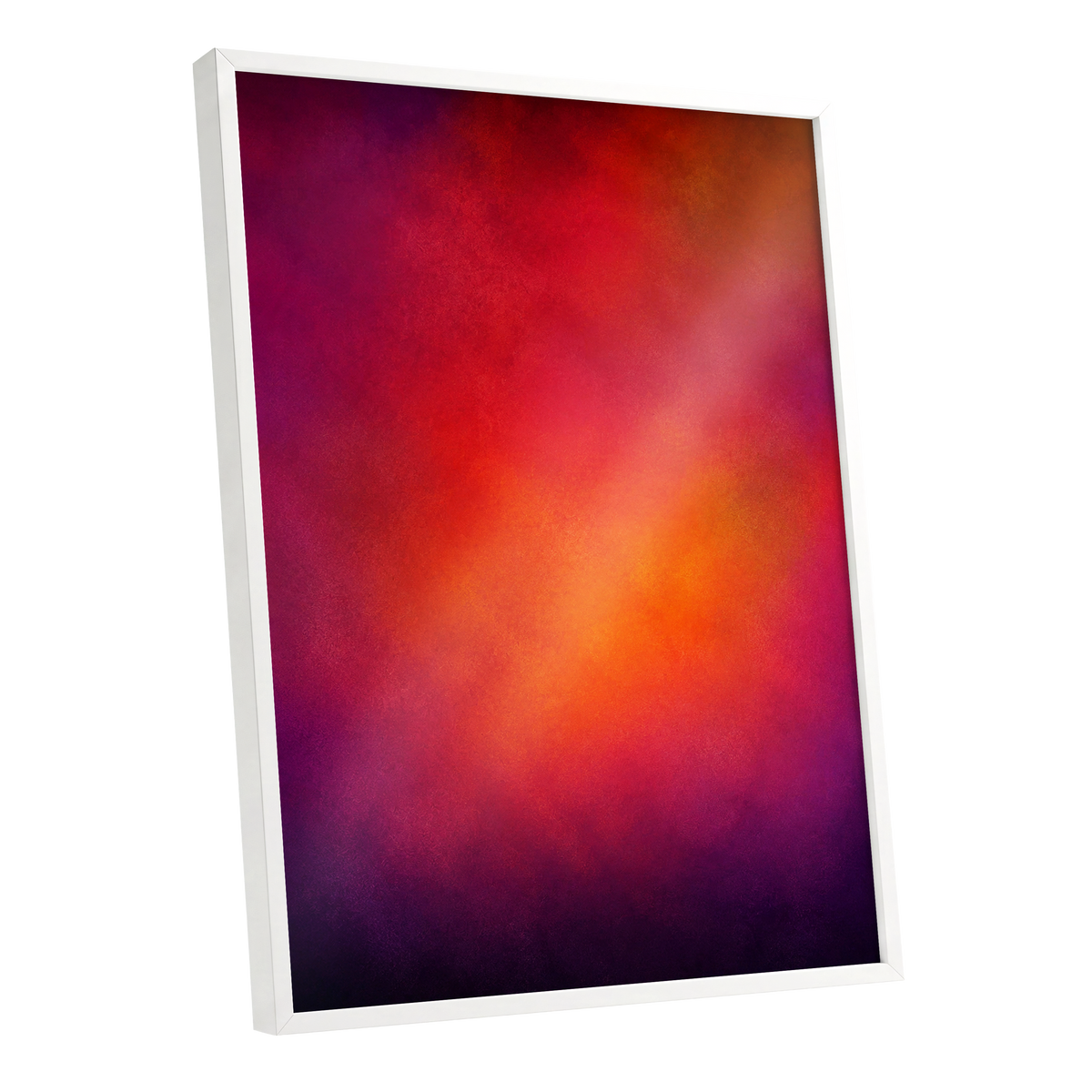 Ember Bloom, orange, red, pink abstract wall art shown as a white framed poster wall art print