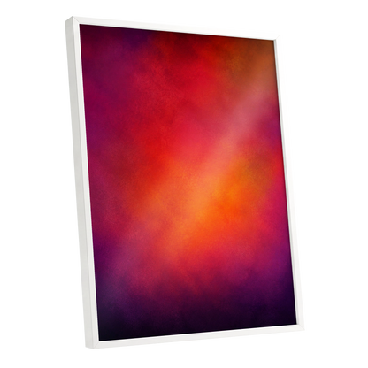 Ember Bloom, orange, red, pink abstract wall art shown as a white framed poster wall art print