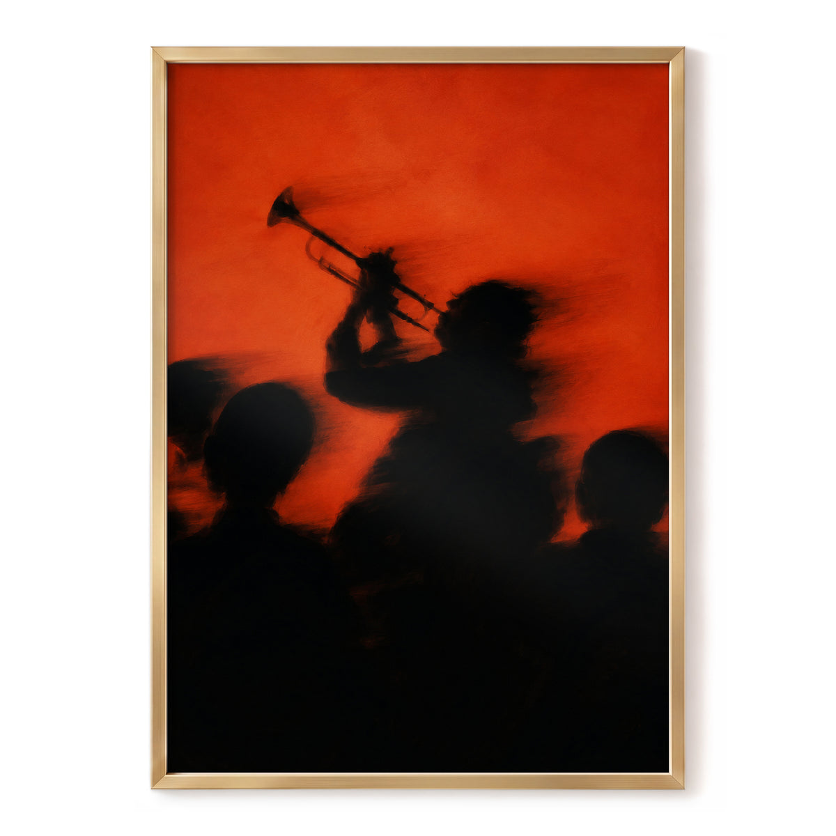 Ember Brass, black, orange, red abstract wall art, front artwork view