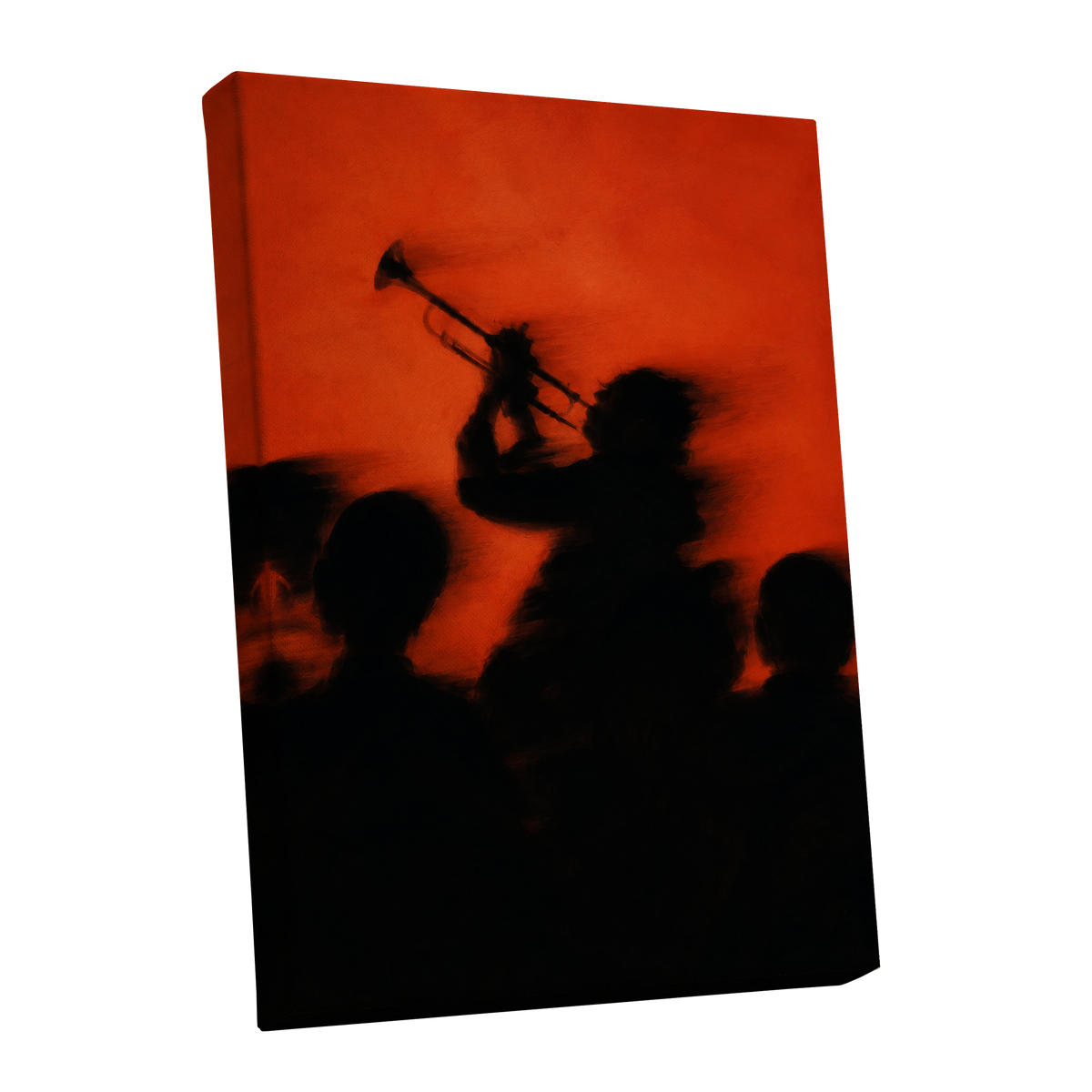 Ember Brass, black, orange, red abstract wall art shown as a stretched canvas wall art