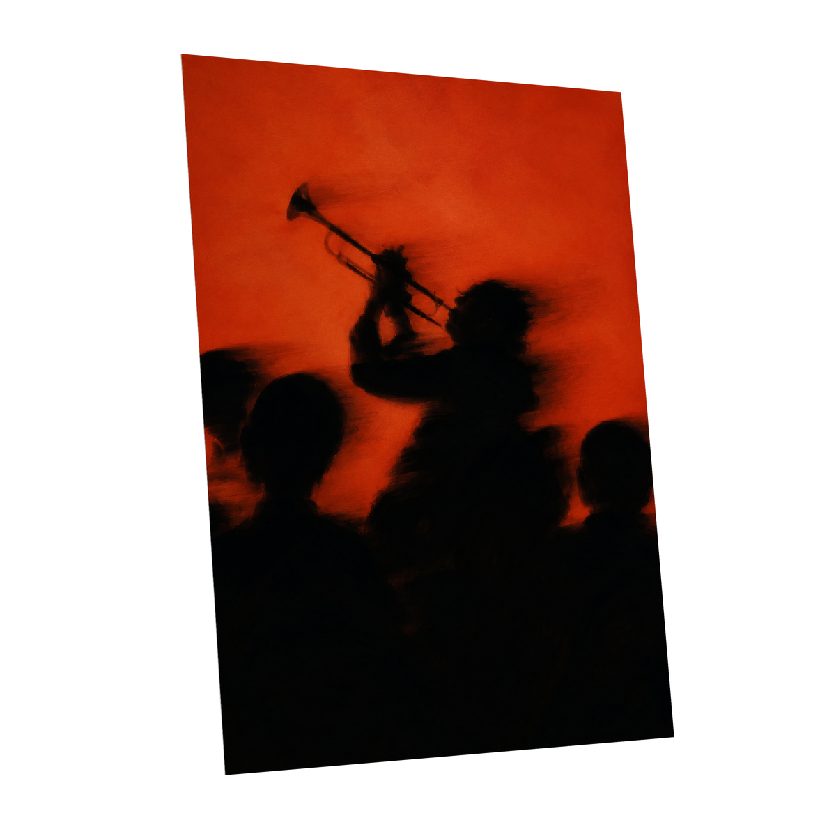 Ember Brass, black, orange, red abstract wall art shown as a unframed poster wall art print