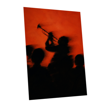 Ember Brass, black, orange, red abstract wall art shown as a unframed poster wall art print