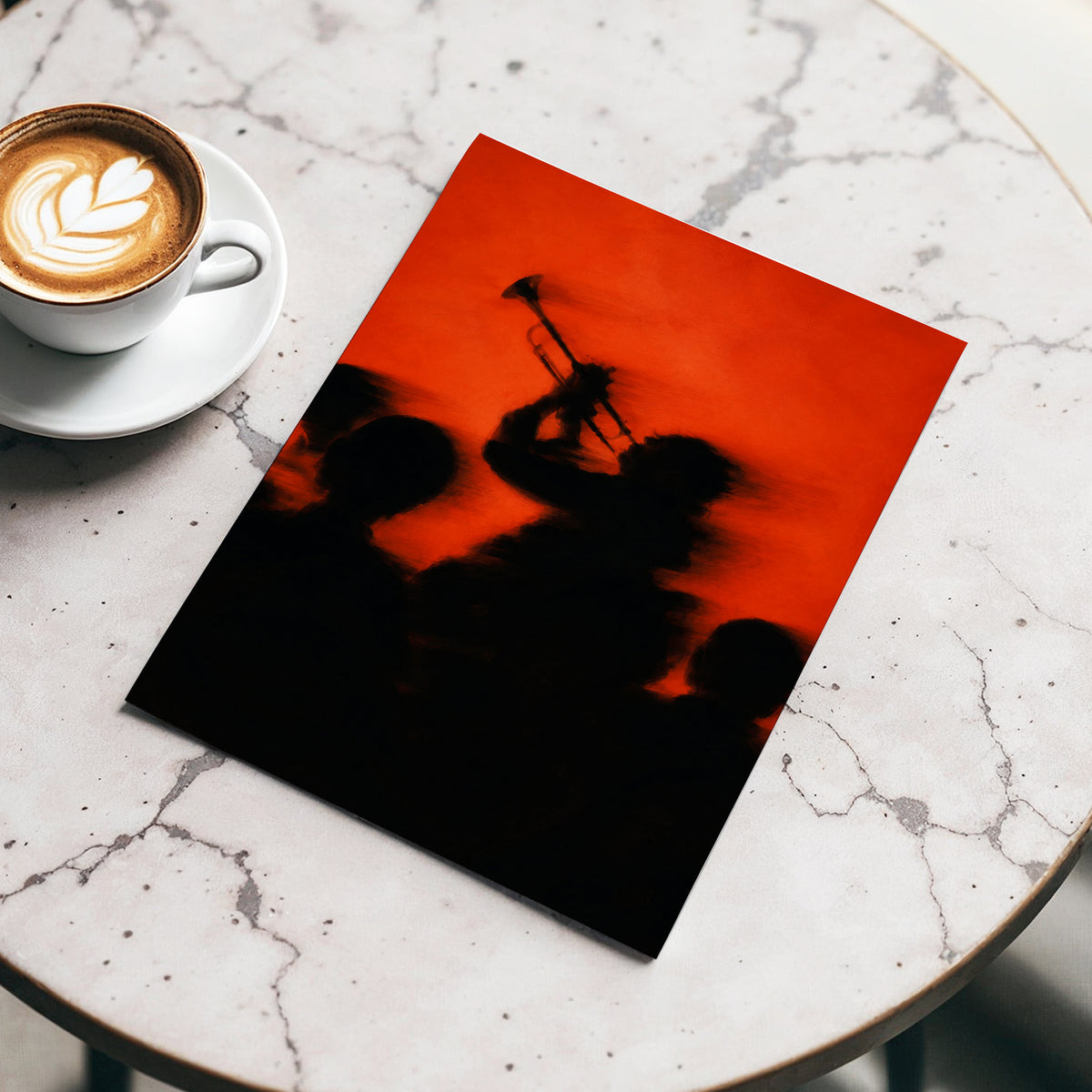 Ember Brass, black, orange, red abstract wall art displayed in a styled interior, gallery view 5