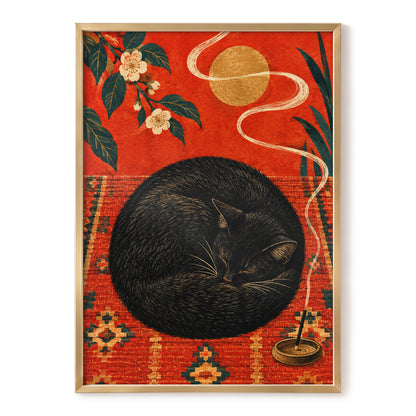 Ember Catnap, black, red, orange nature wall art, front artwork view