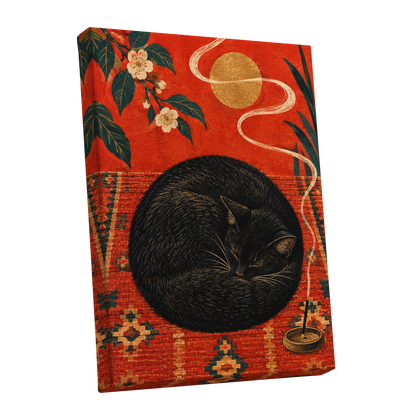 Ember Catnap, black, red, orange nature wall art shown as a stretched canvas wall art