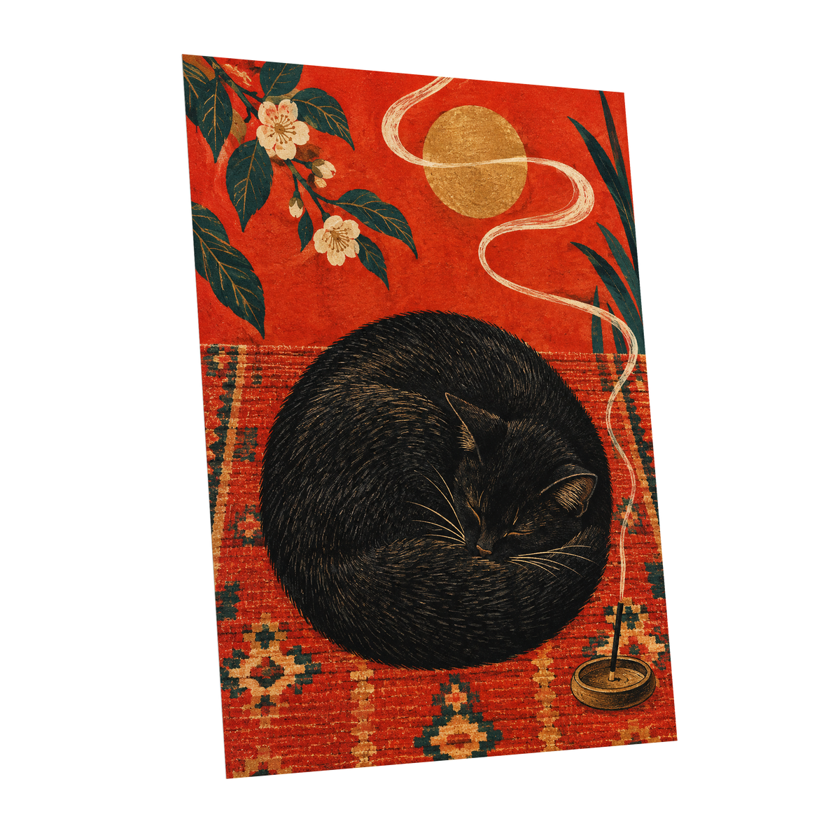 Ember Catnap, black, red, orange nature wall art shown as a unframed poster wall art print