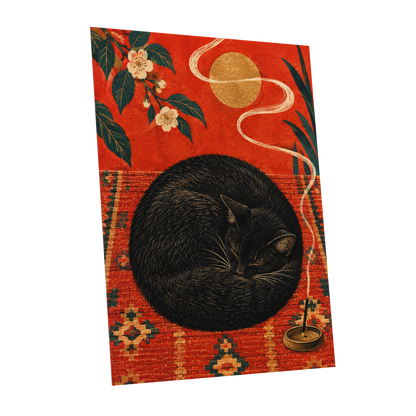 Ember Catnap, black, red, orange nature wall art shown as a unframed poster wall art print