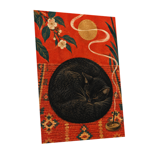Ember Catnap, black, red, orange nature wall art shown as a unframed poster wall art print