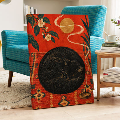Ember Catnap, black, red, orange nature wall art displayed in a styled interior, gallery view 3