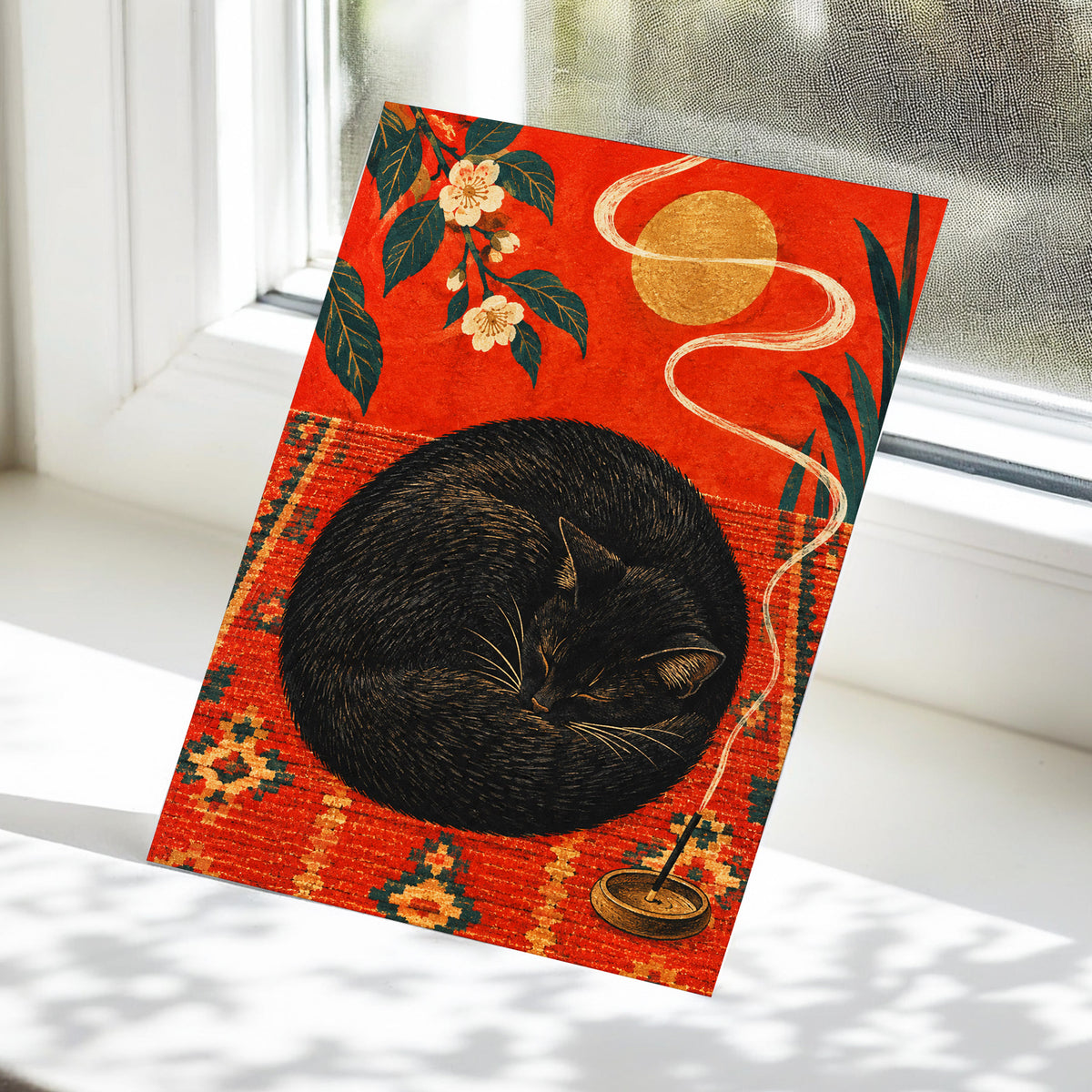 Ember Catnap, black, red, orange nature wall art displayed in a styled interior, gallery view 5