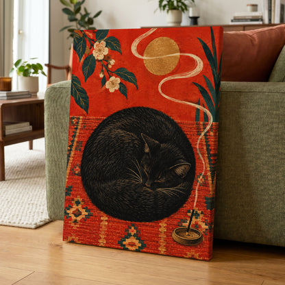 Ember Catnap, black, red, orange nature wall art displayed in a styled interior, gallery view 7