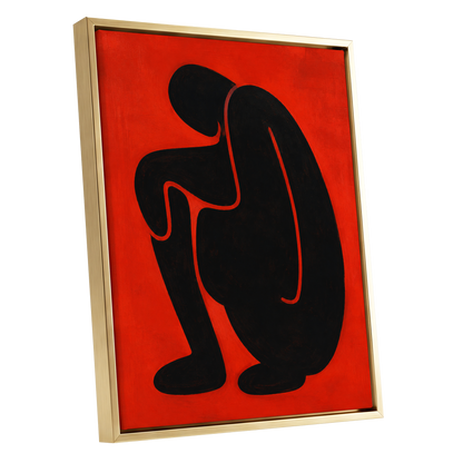 Ember Contour, black, red, orange abstract wall art shown as a gold framed canvas wall art