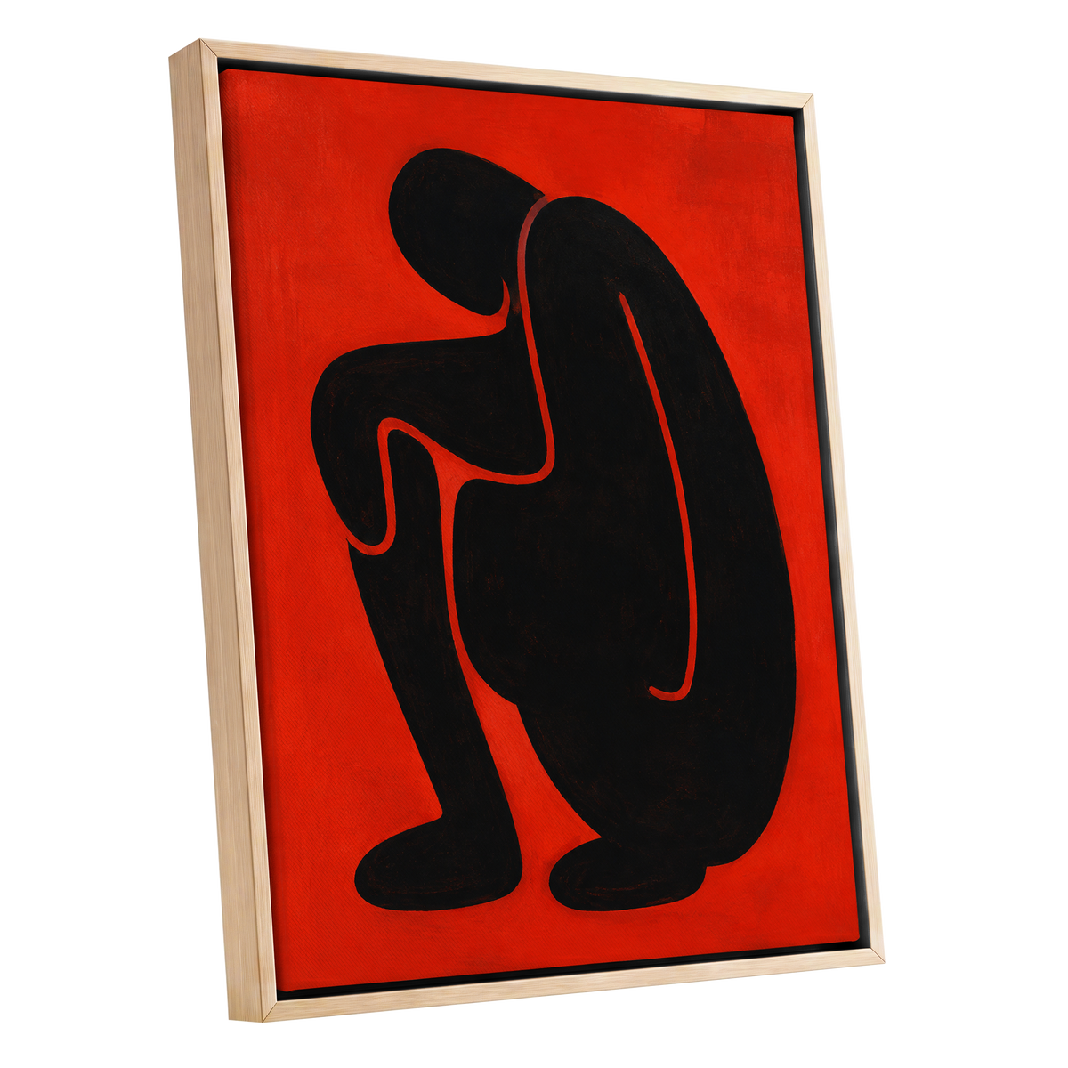 Ember Contour, black, red, orange abstract wall art shown as a oak framed canvas wall art