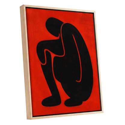 Ember Contour, black, red, orange abstract wall art shown as a oak framed canvas wall art
