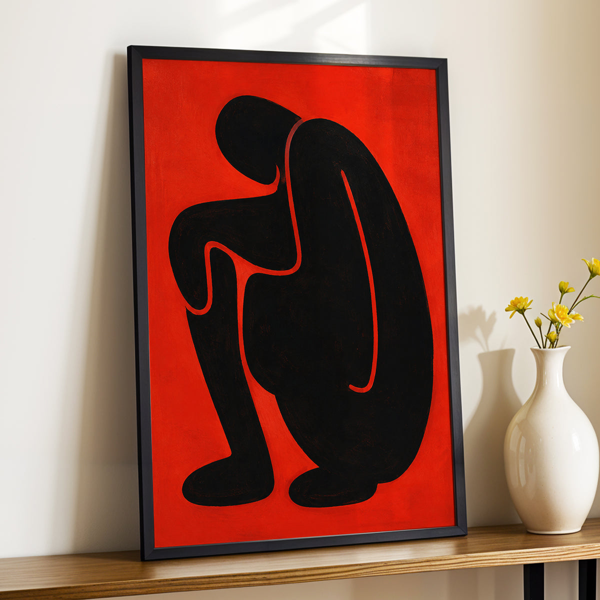 Ember Contour, black, red, orange abstract wall art displayed in a styled interior, gallery view 2