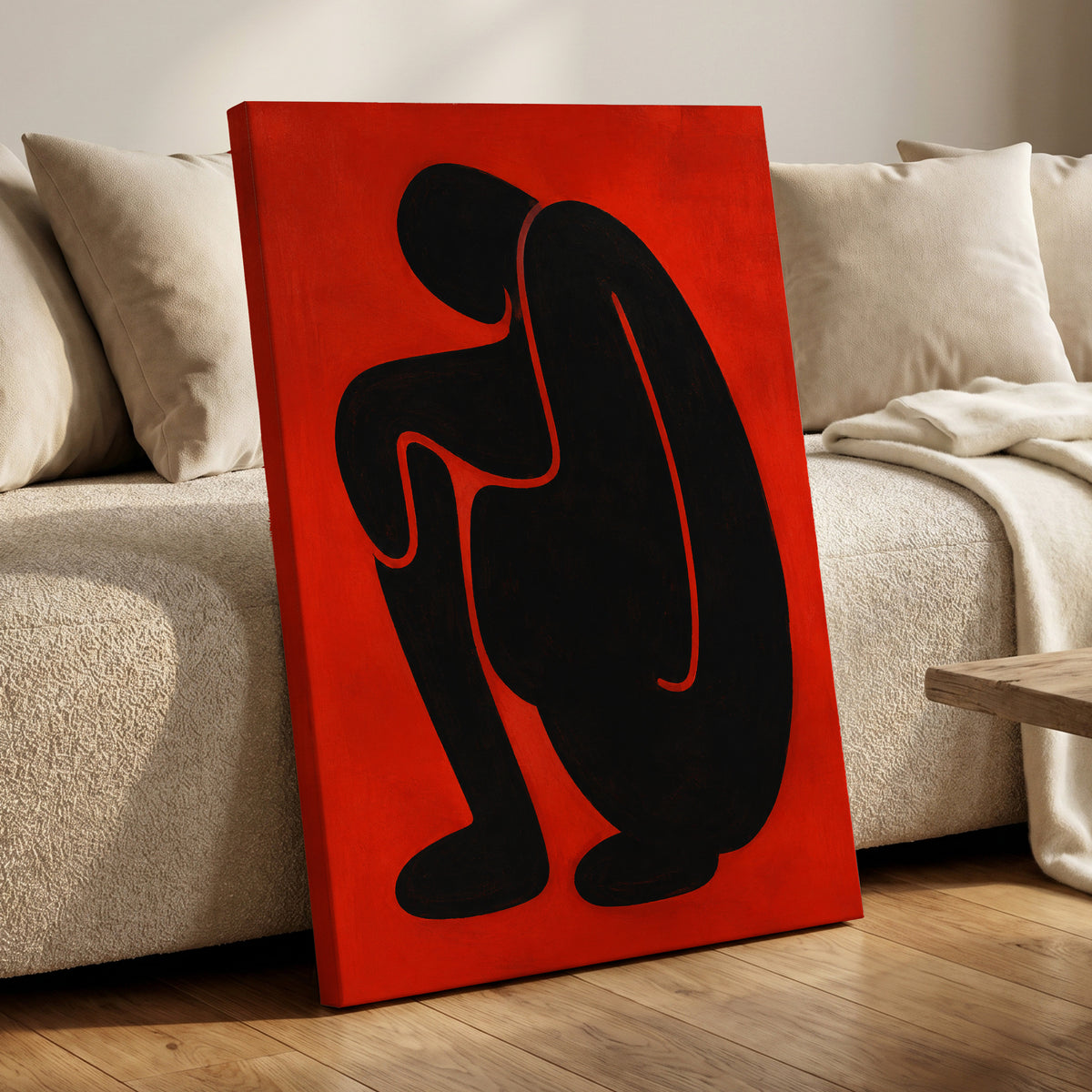 Ember Contour, black, red, orange abstract wall art displayed in a styled interior, gallery view 3