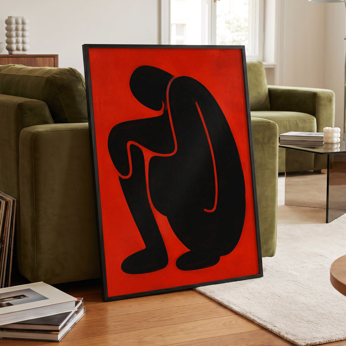 Ember Contour, black, red, orange abstract wall art displayed in a styled interior, gallery view 6