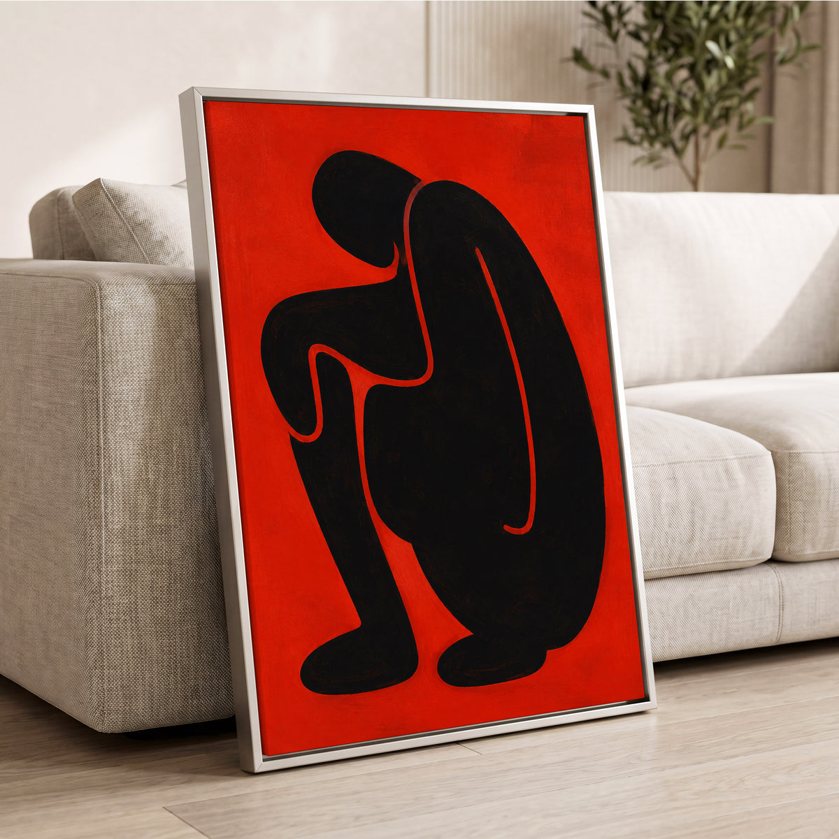Ember Contour, black, red, orange abstract wall art displayed in a styled interior, gallery view 8