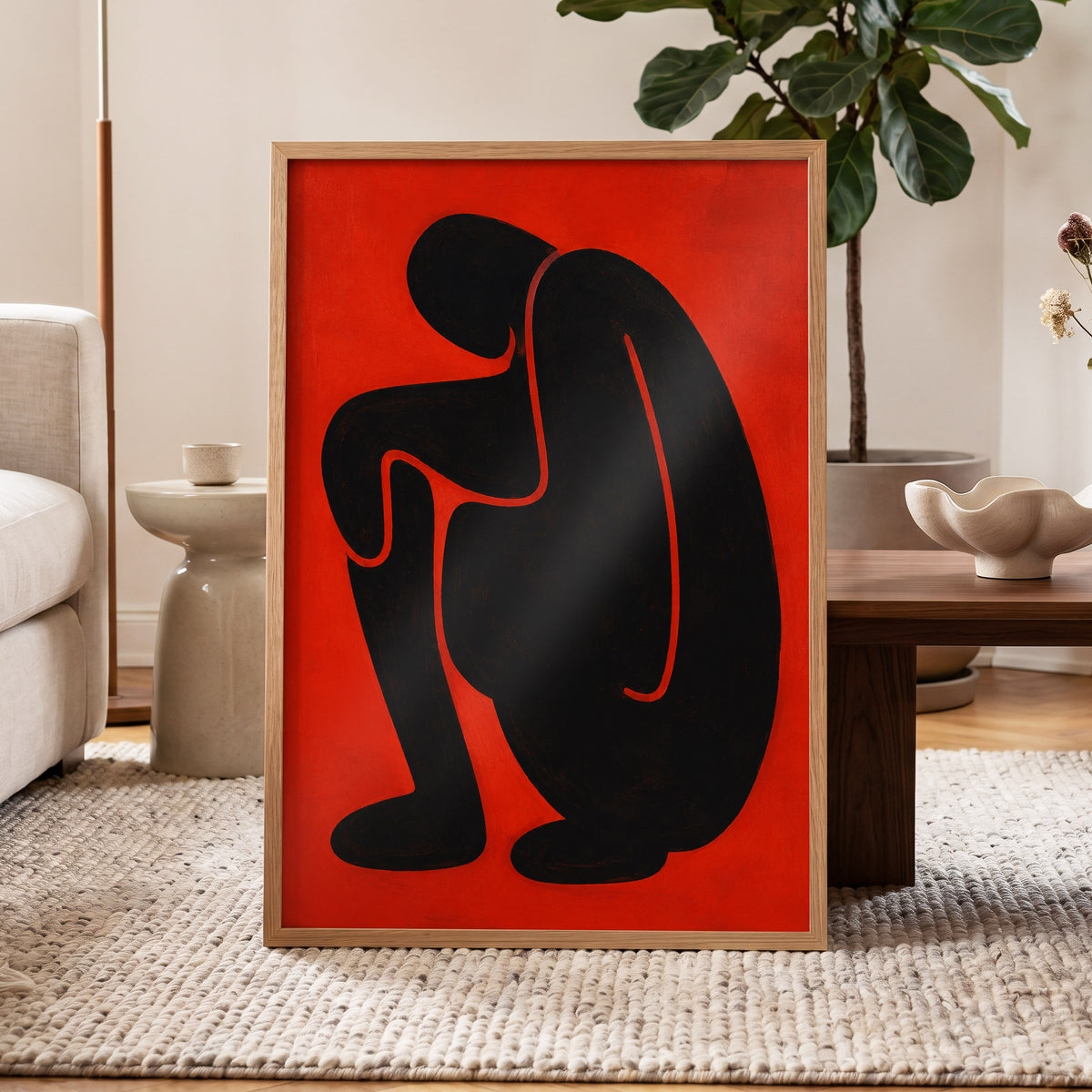 Ember Contour, black, red, orange abstract wall art displayed in a styled interior, gallery view 9