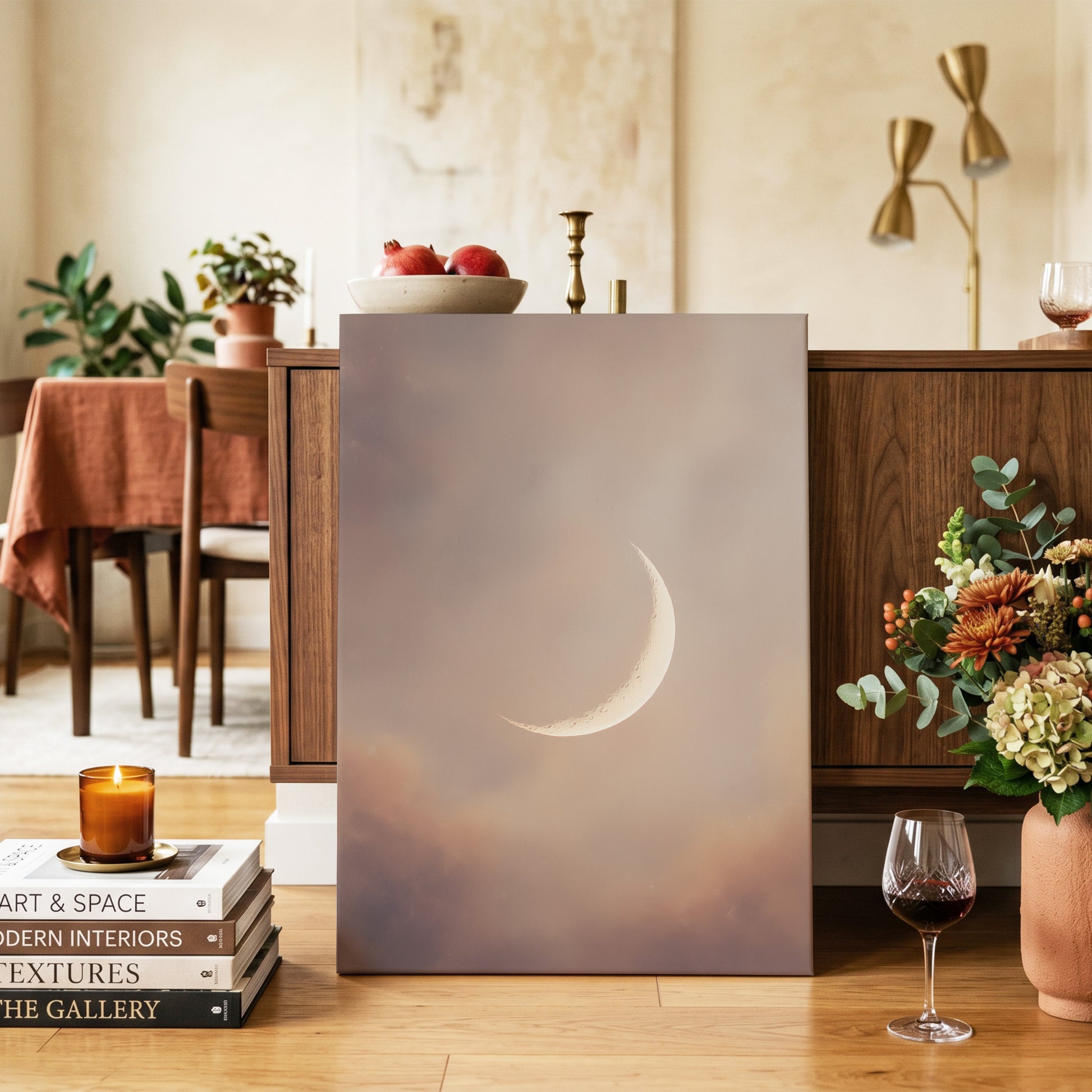 Ember Crescent – canvas wall art in a styled interior, gallery view 2