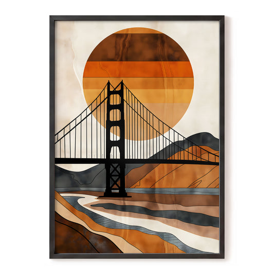 Ember Crossing, black, beige, orange minimalist wall art, front artwork view