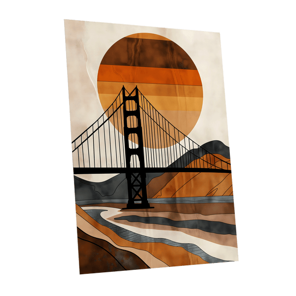 Ember Crossing, black, beige, orange minimalist wall art shown as a unframed poster wall art print