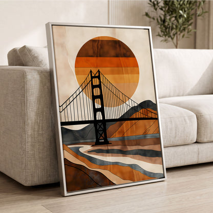 Ember Crossing, black, beige, orange minimalist wall art displayed in a styled interior, gallery view 2