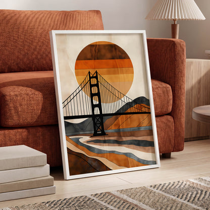 Ember Crossing, black, beige, orange minimalist wall art displayed in a styled interior, gallery view 6
