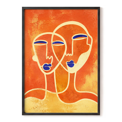 Ember Duet, orange, beige, blue abstract wall art, front artwork view