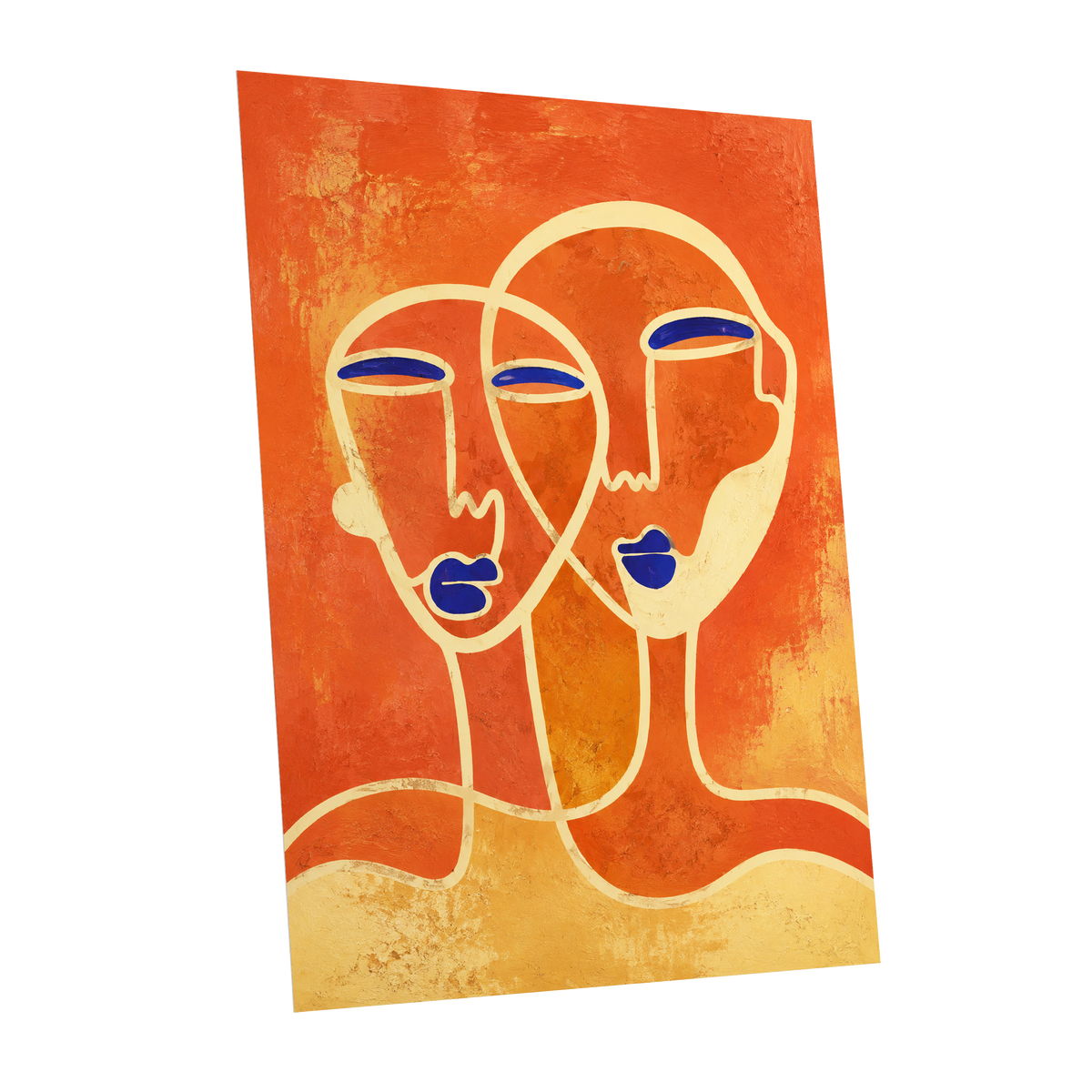 Ember Duet, orange, beige, blue abstract wall art shown as a unframed poster wall art print