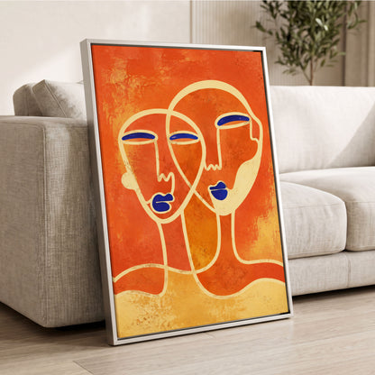 Ember Duet, orange, beige, blue abstract wall art displayed in a styled interior, gallery view 4