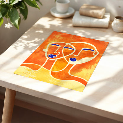 Ember Duet, orange, beige, blue abstract wall art displayed in a styled interior, gallery view 5
