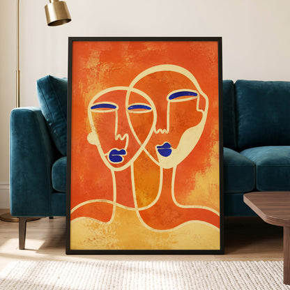 Ember Duet, orange, beige, blue abstract wall art displayed in a styled interior, gallery view 9