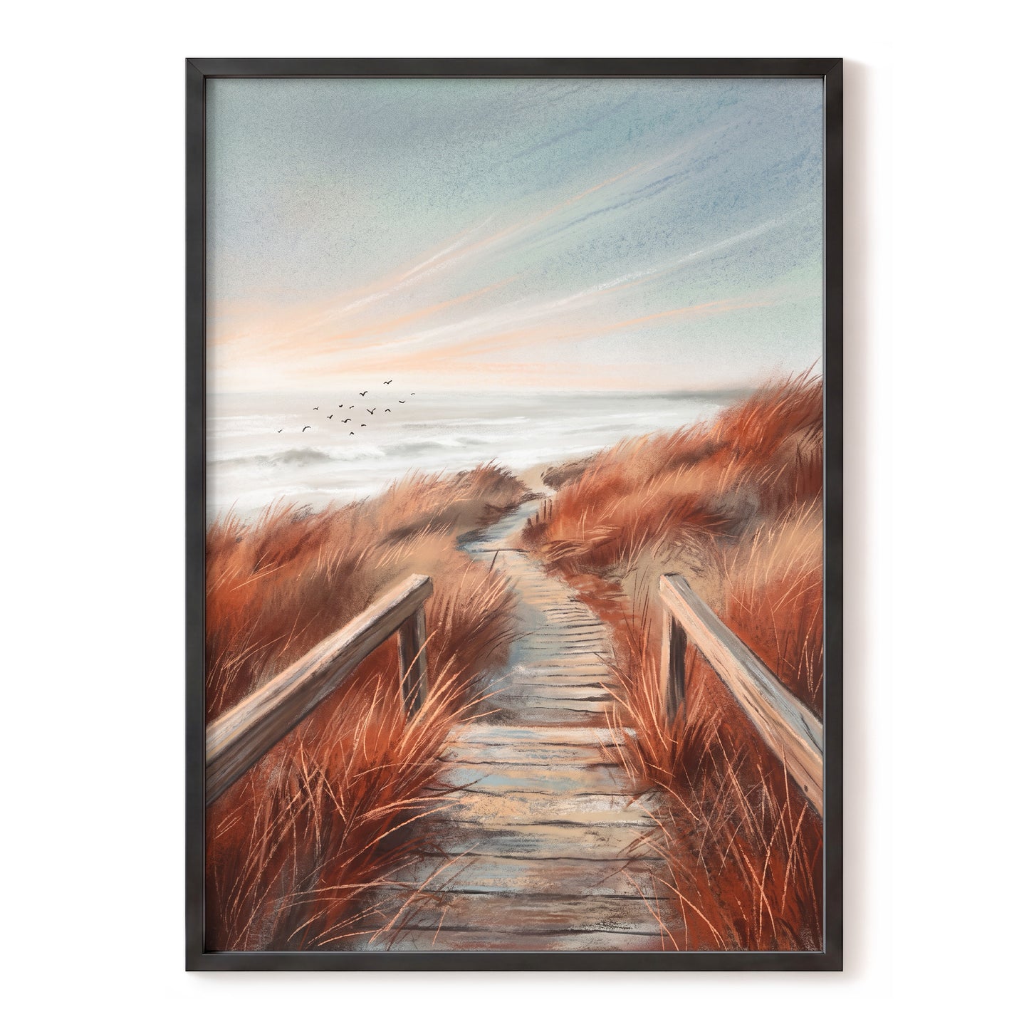 Ember Dune Path, blue, brown, orange nature wall art, front artwork view