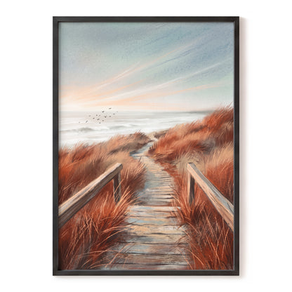 Ember Dune Path, blue, brown, orange nature wall art, front artwork view