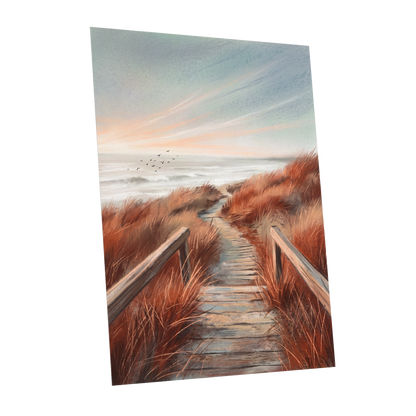 Ember Dune Path, blue, brown, orange nature wall art shown as a unframed poster wall art print