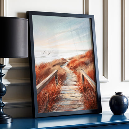 Ember Dune Path, blue, brown, orange nature wall art displayed in a styled interior, gallery view 2