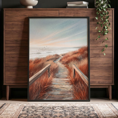Ember Dune Path, blue, brown, orange nature wall art displayed in a styled interior, gallery view 6