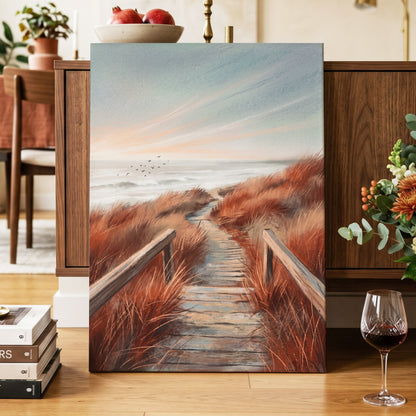 Ember Dune Path, blue, brown, orange nature wall art displayed in a styled interior, gallery view 7