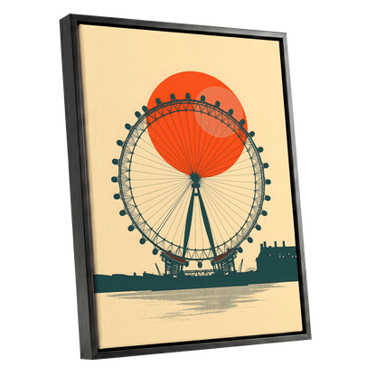 Ember Eye, green, beige, orange minimalist wall art shown as a black framed canvas wall art