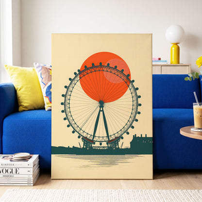Ember Eye, green, beige, orange minimalist wall art on canvas displayed in a styled interior, gallery view 2